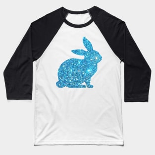 Light Blue Faux Glitter Easter Bunny Baseball T-Shirt